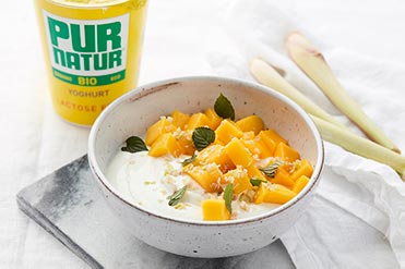 Recette: Pur Natur yaourt sans lactose à la mangue, à la menthe et à la citronnelle
